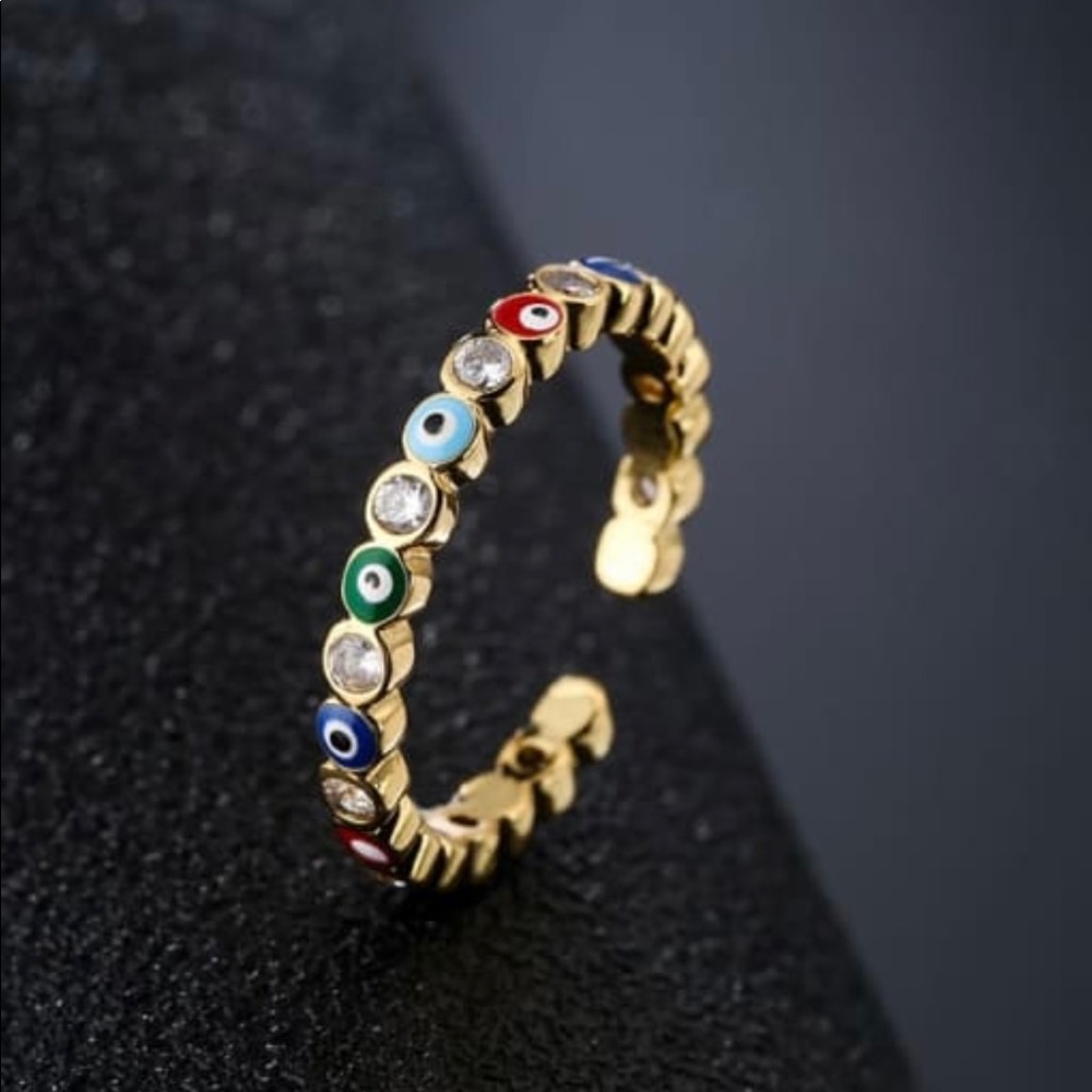 Evil eye adjustable ring